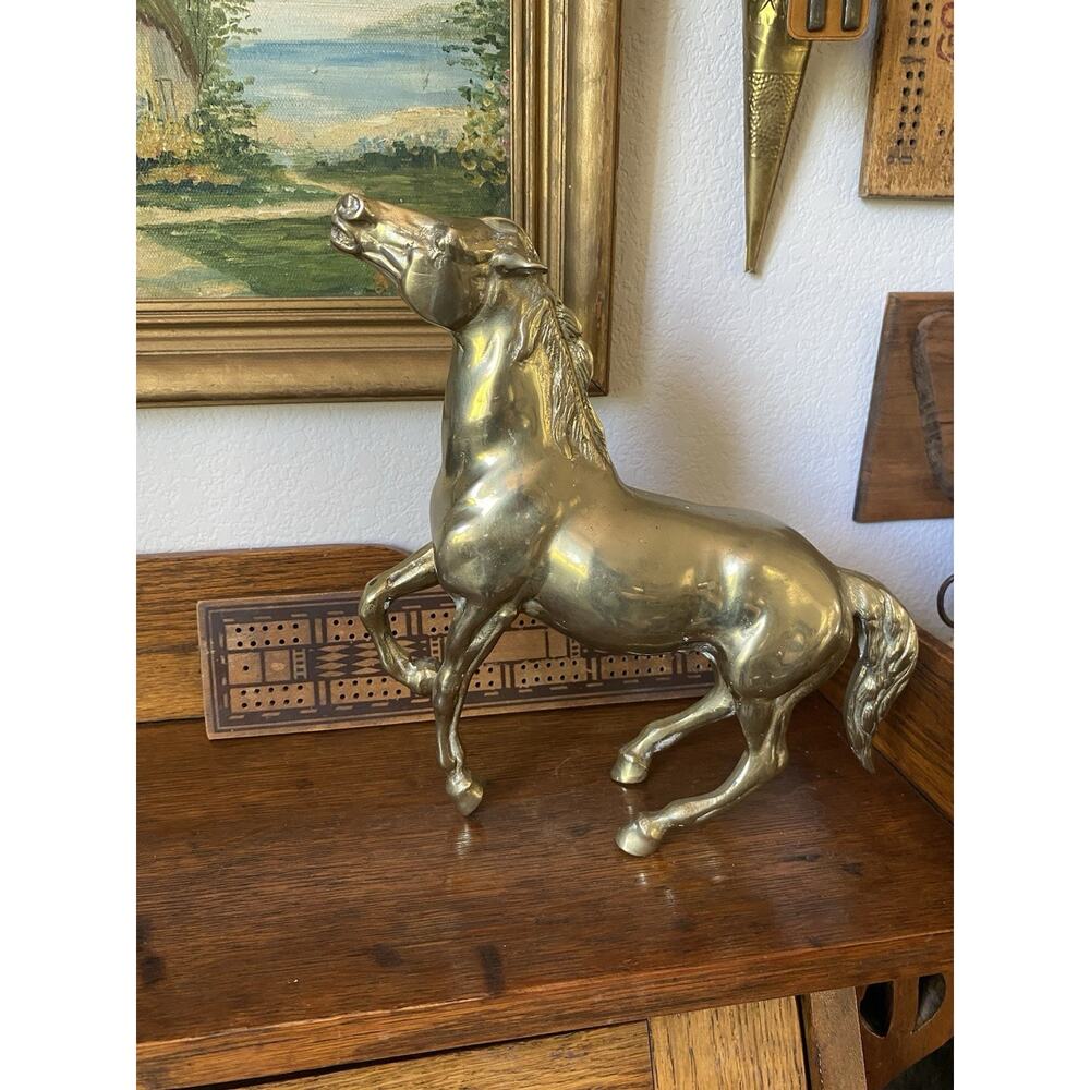 Vintage Midcentury Brass Horse Large Heavy Gold Horse Elegant Western